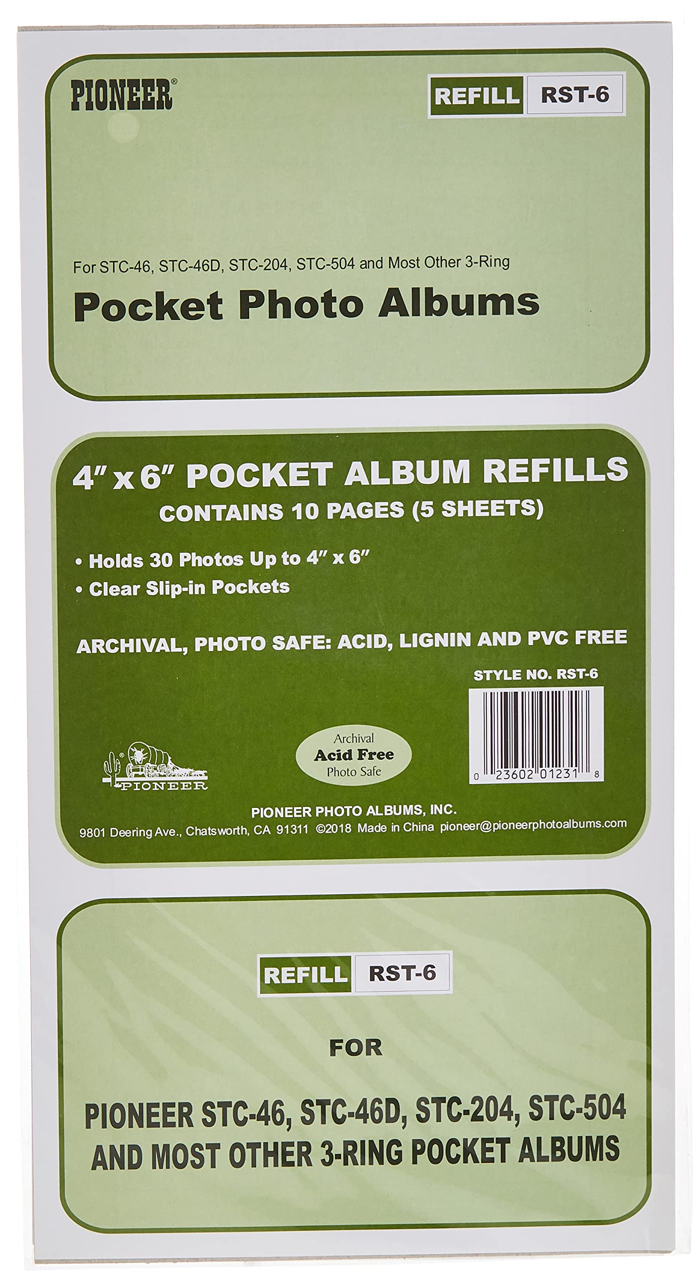 Refill Pages for STC-46, STC-46D, STC-204 and STC-504 Photo Albums 30 Pockets Hold 4x6 Photos
