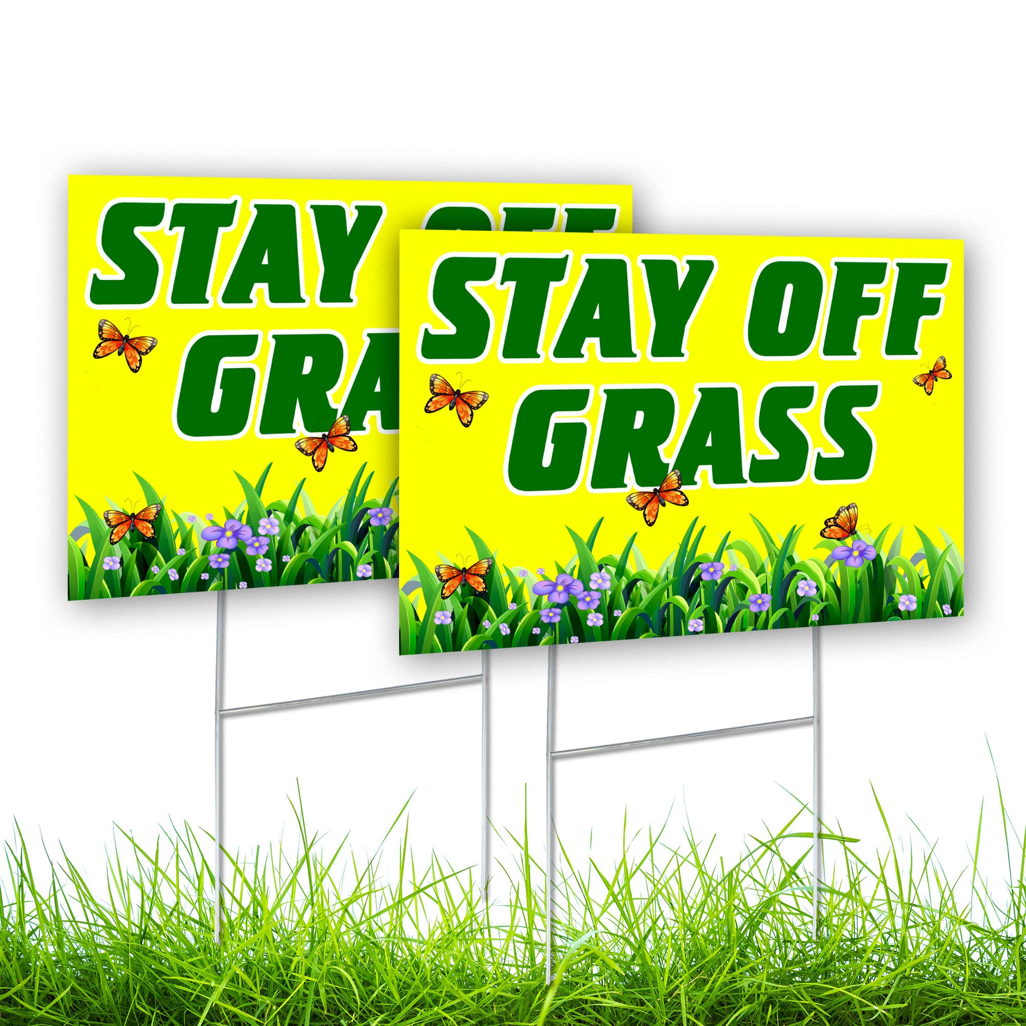 2 Pc Stay Off Grass Signs For Yard - 8X12 Double Sided Coroplast Keep Off Grass Sign - Please Keep Off Grass Sign - No Pooping D