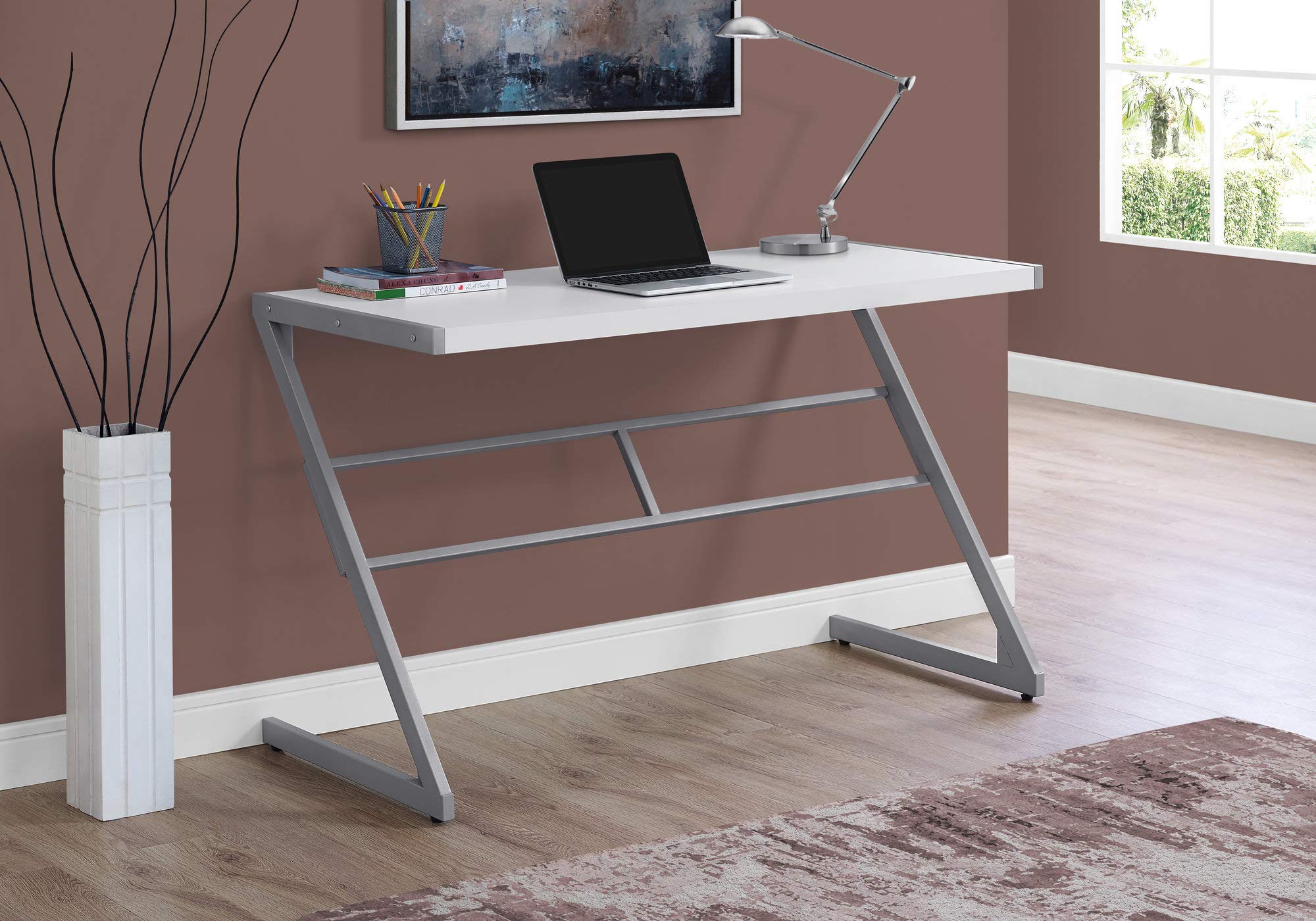 Monarch Specialties Simple Modern Study Laptop Table for Home & Office Computer Desk-Z-Shaped Metal Leg, 48' L, White