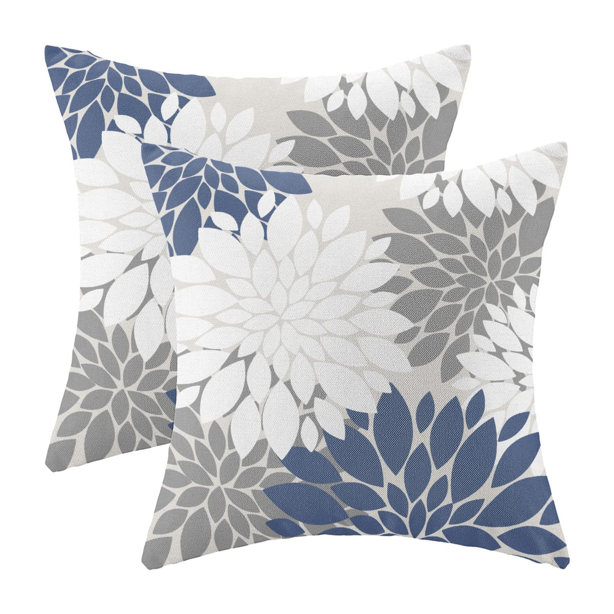 Cxmeifly Navy Blue White Grey Pillow Covers 20X20 Inch Set Of 2 Dahlia Floral Decor Throw Pillows Summer Modern Geometry Flower