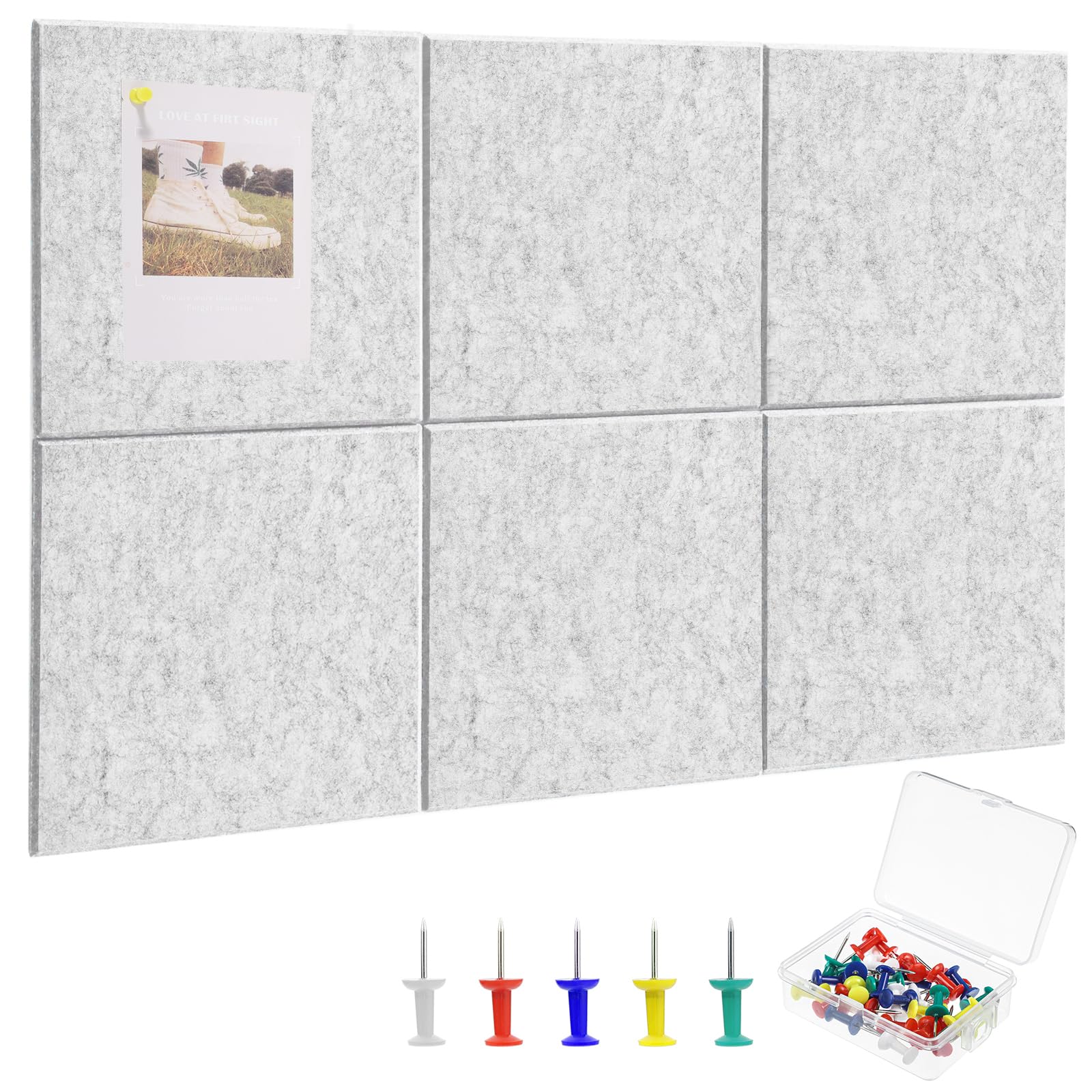 Large Cork Board 36' X 24', 6 Pack Felt Wall Tiles With Colored Pushpins, Bulletin Board With Removable Self-Adhesive Strips,