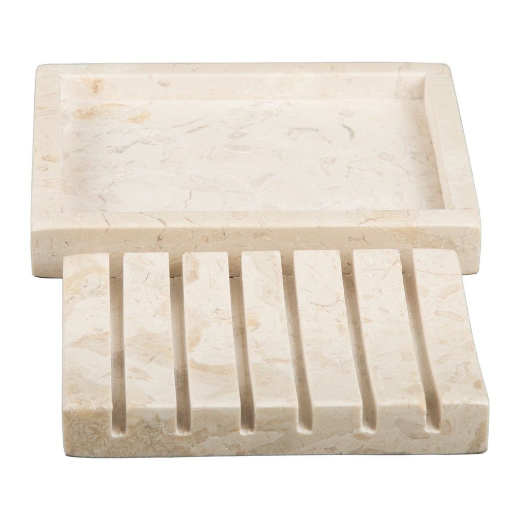 Creative Home Natural Champagne Marble Spa Collection Hand Soap Dish Bar Soap Tray Holder For Bathroom Countertop Kitchen Sink O