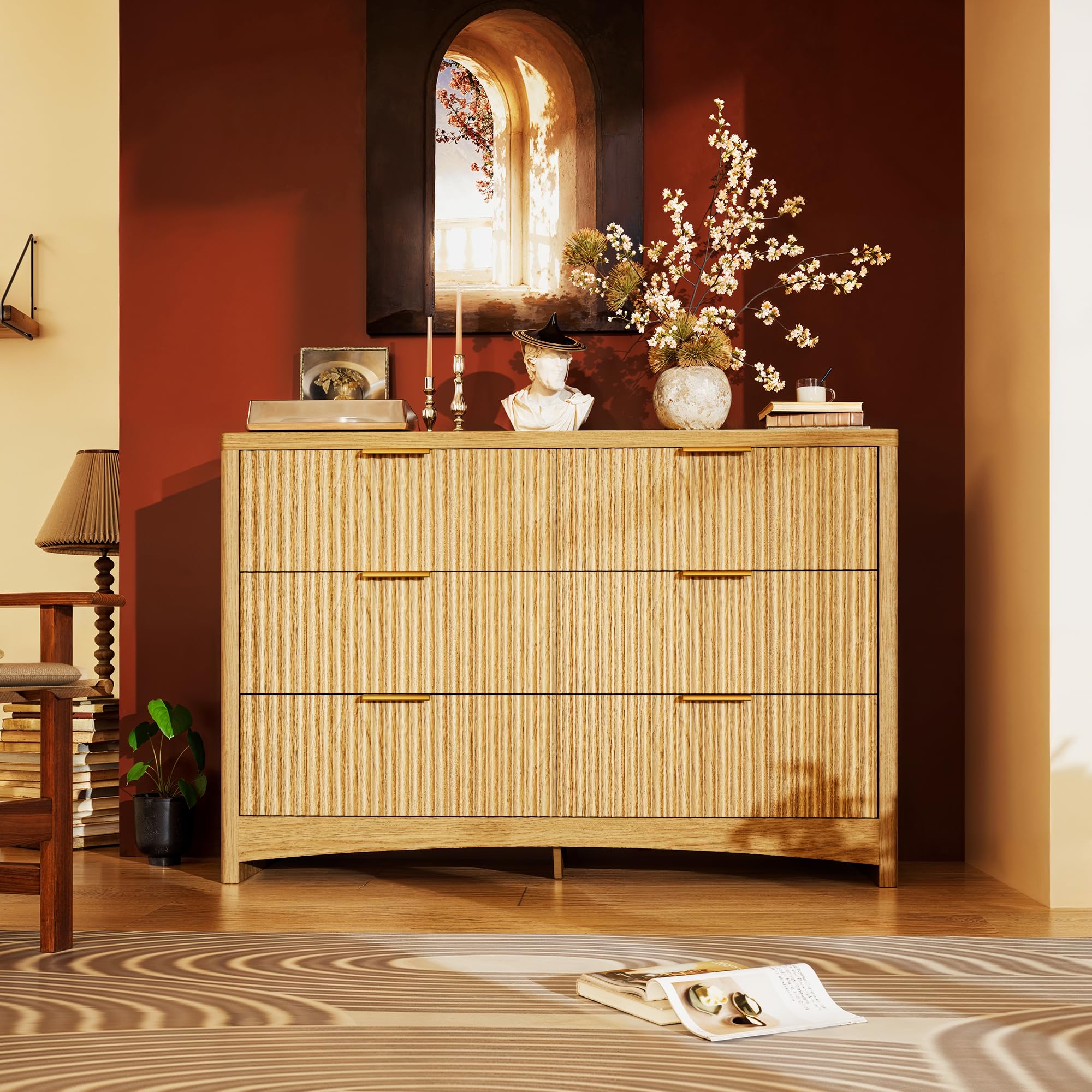 Marsail 6 Drawer Wooden Dresser with Smooth-Glide Drawers, Modern Storage Solution for Bedrooms, Living Rooms, and Hallways, Fea