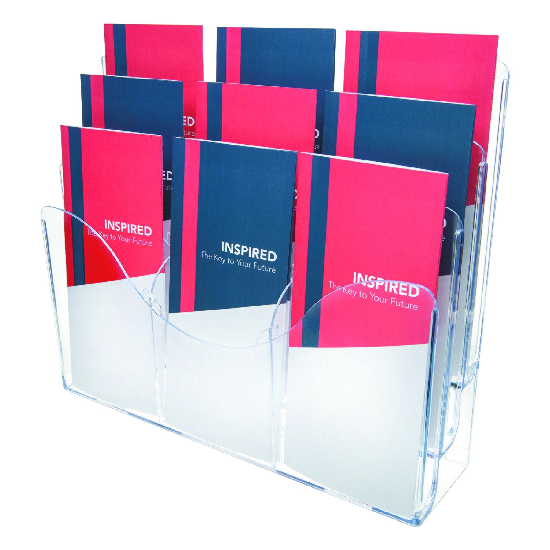 Deflecto 47631 Three-tier docuholder organizer with 6 removable dividers, clear