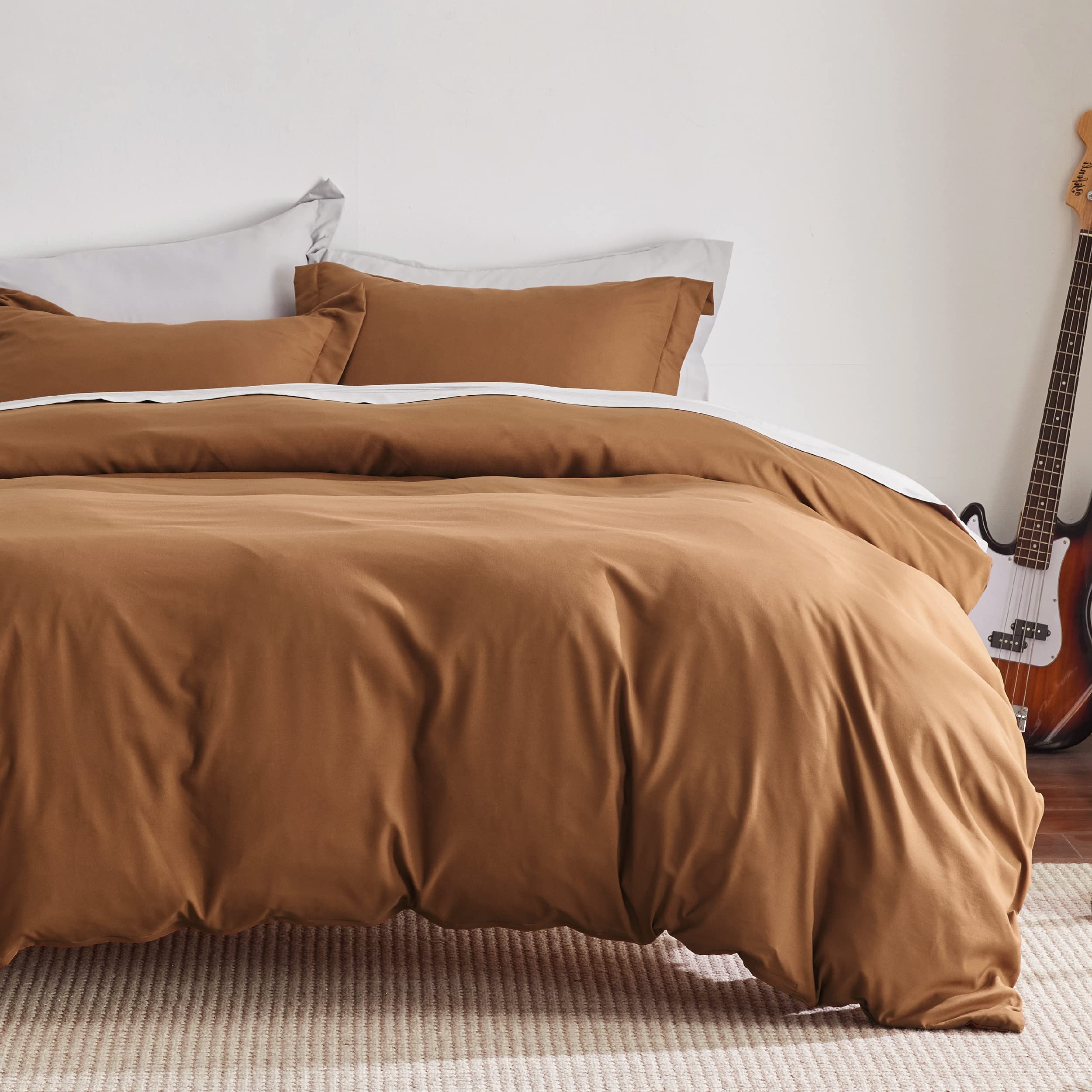Bedsure Brown Duvet Cover Queen Size - Soft Double Brushed Duvet Cover For Kids With Zipper Closure, 3 Pieces, Includes 1 Duvet