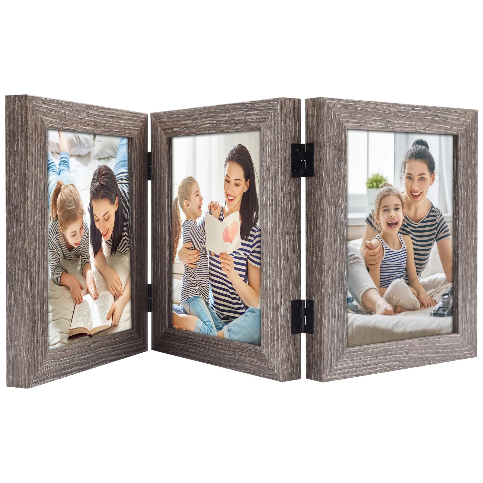 Golden State Art, 5x7 Triple Hinged Picture Frame, Three Photo Folding Frames, for Wedding Family Pictures Collage (Grey, Triple