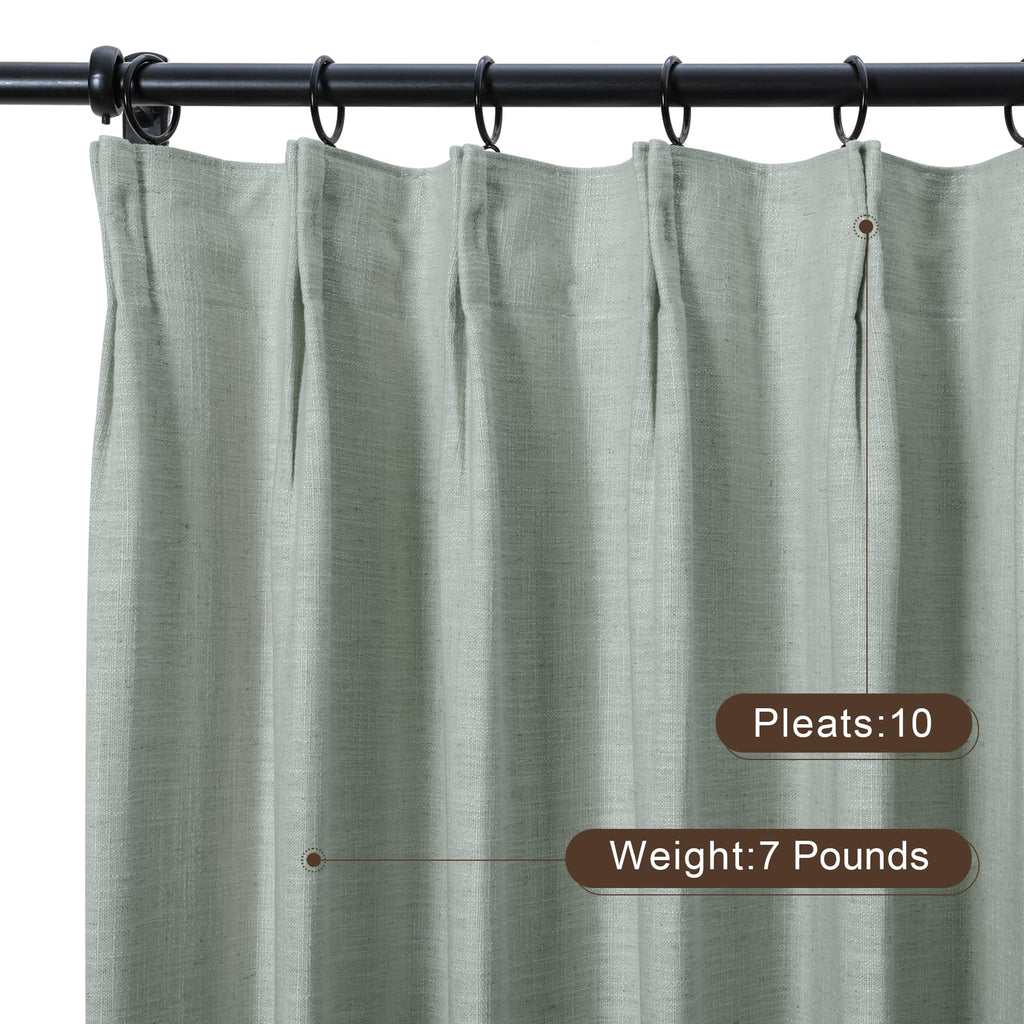 Twopages Linen Pinch Pleated Drape For Apartment, Aqua Room Darkening Light Filtering Double Layer Lined Curtain Window Treatmen