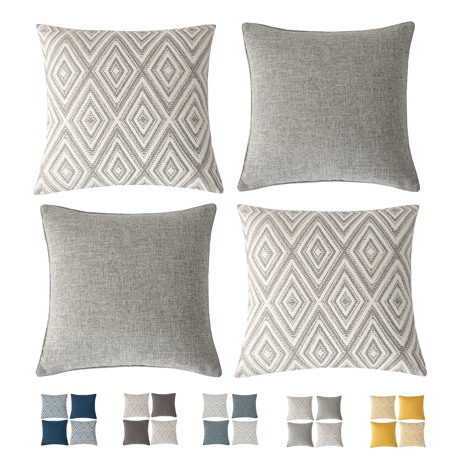 Hpuk Decorative Throw Pillow Covers Set Of 4 Couch Pillows Accent Cushion Cover For Couch Sofa Living Room, 20'X20' Inches, Grey