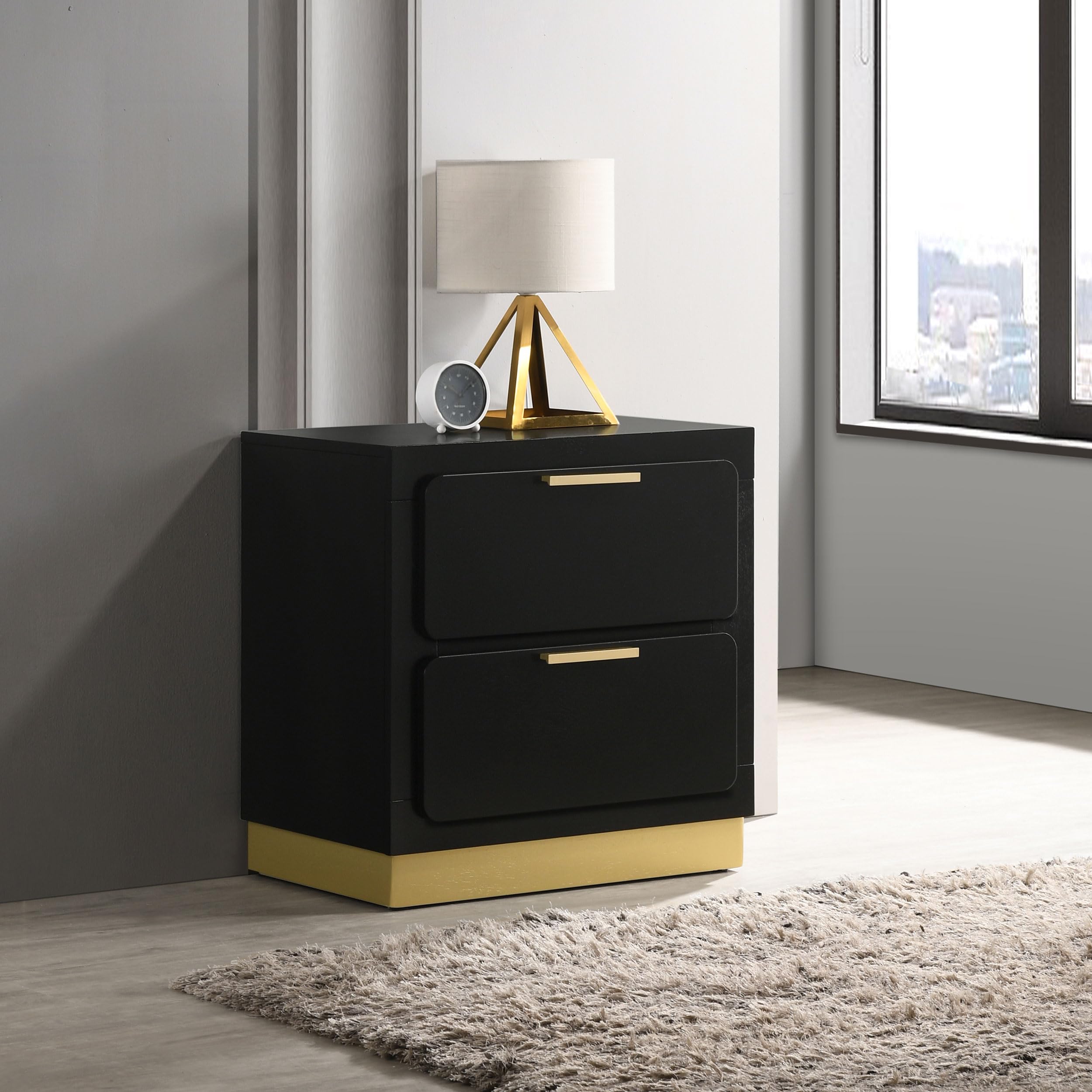 Coaster Home Furnishings Caraway Contemporary Wood 2-Drawer Bedroom Nightstand Bedside Table Organizer Unit Black 224782