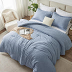 Cozylux Full Size Comforter Set - 3 Pieces Blue Soft Luxury Cationic Dyeing Bedding Comforter For All Season, Breathable Lightweight Fluffy Bed Set With 1 Comforter And 2 Pillow Shams