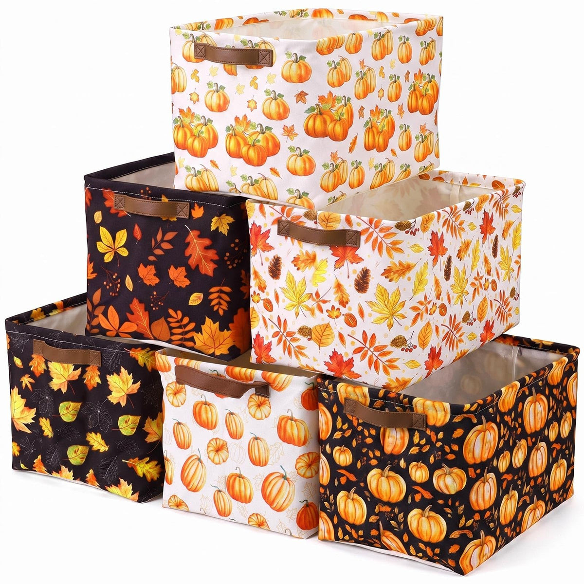 Fourluoo 6 Pack Fall Pumpkin Storage Basket with Handles Collapsible