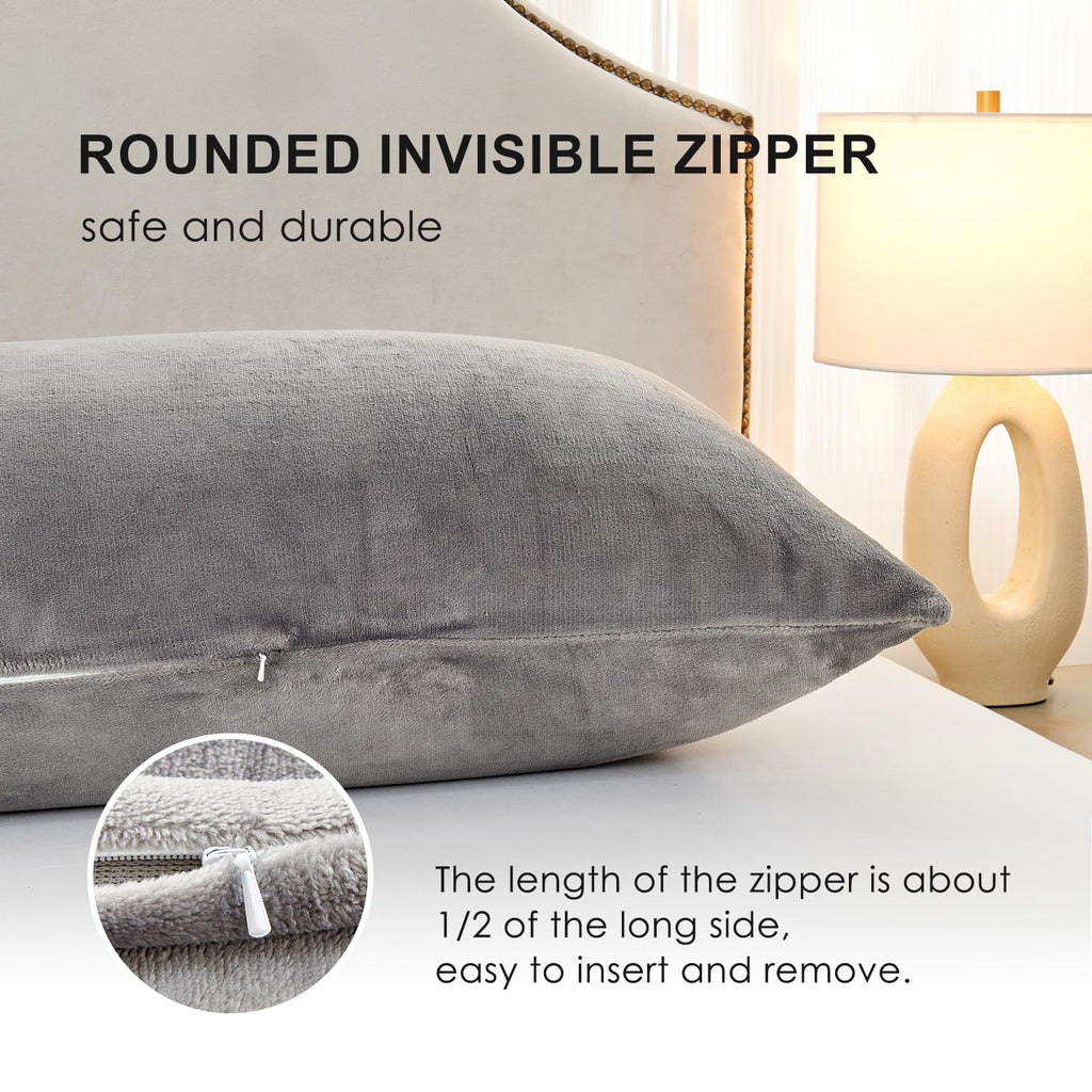 Sochow Body Pillow Cover 21X54 Inches, Super Soft And Cozy Fleece Long Body Pillowcase With Zipper Closure,1 Pack, Grey