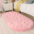 LOCHAS Fluffy Pink Bedroom Rug 2.6 x 5.3, Shaggy Area Rug for Bedroom Bedside, Soft Oval Throw Rugs Carpet for Living Room Kid