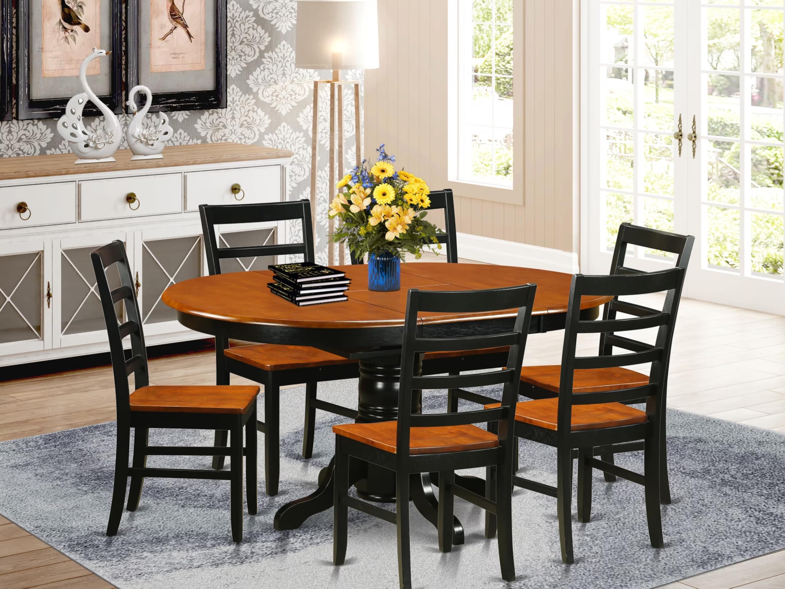 East West Furniture AVPF7-BCH-W 7 Piece Kitchen Table Set Consist of an Oval Dining Table with Butterfly Leaf and 6 Dining Room Chairs, 42x60 Inch, Black & Cherry