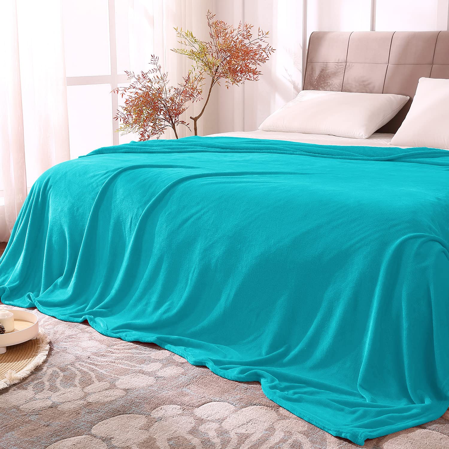 Bedelite Fleece Blankets Queen Size Teal Throw Blankets For Bed, Luxury Plush Cozy Fuzzy Blanket 90X90 Inches, Super Soft Warm L