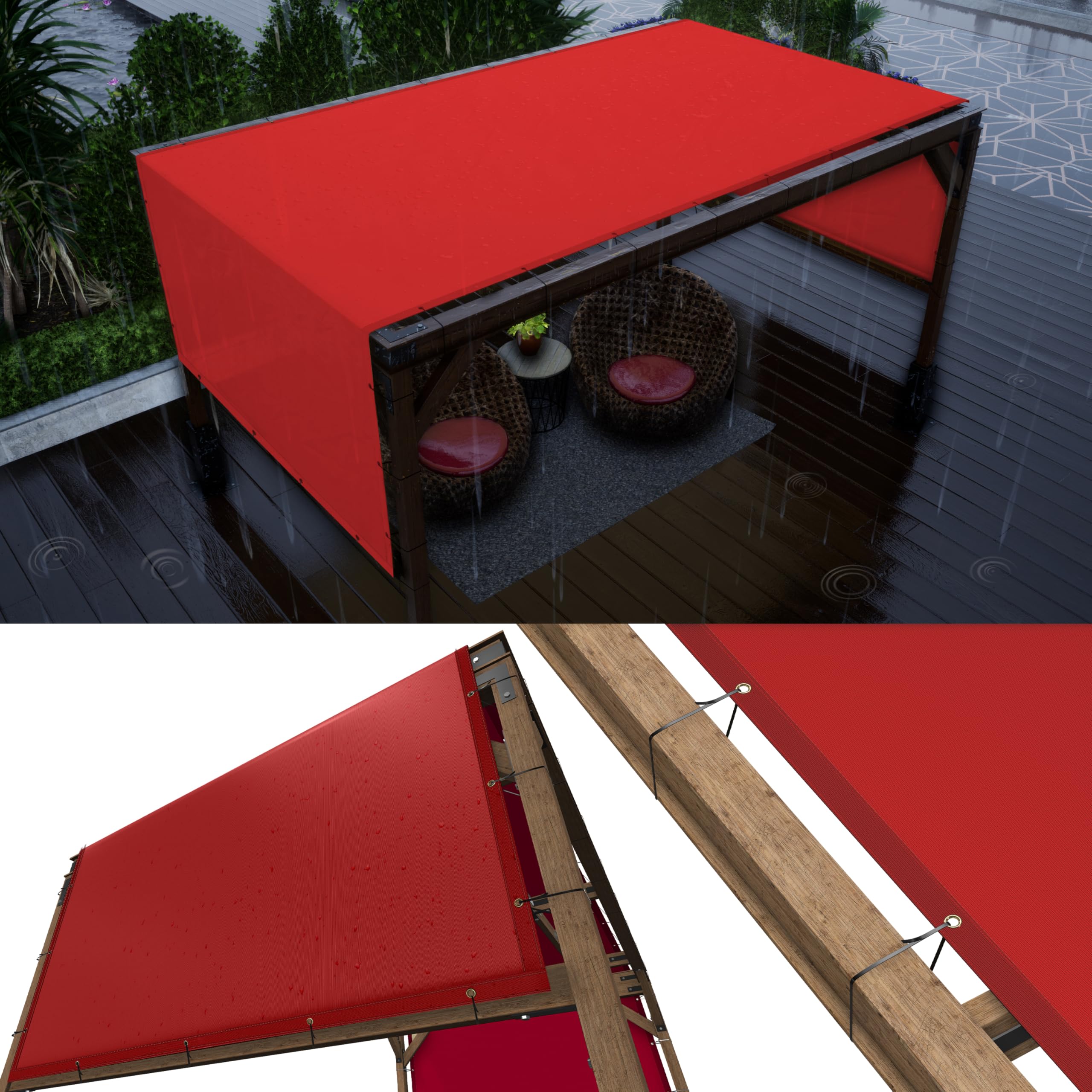 ColourTree 11  x 28  Red Waterproof Pergola Sun Shade Canopy Replacement Cover UPF50, Commercial Grade 260 GSM Cloth for Outdo