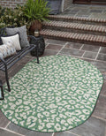 Unique Loom Outdoor Safari Collection Area Rug - Leopard (7 10 x 10 Oval Green Blue/Ivory)