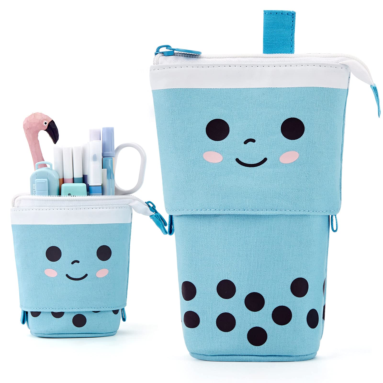 Angoobaby Cute Pencil Case Standing Pen Holder Telescopic Makeup Pouch Pop Up Cosmetics Bag Stationery Office Organizer Box For