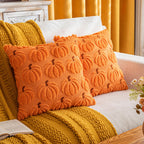 COSIBONO Pumpkin Fall Decorative Throw Pillow Covers 18'x18', Set of 2 Orange Brown Soft Faux Fur Pillow Covers for Autumn Har