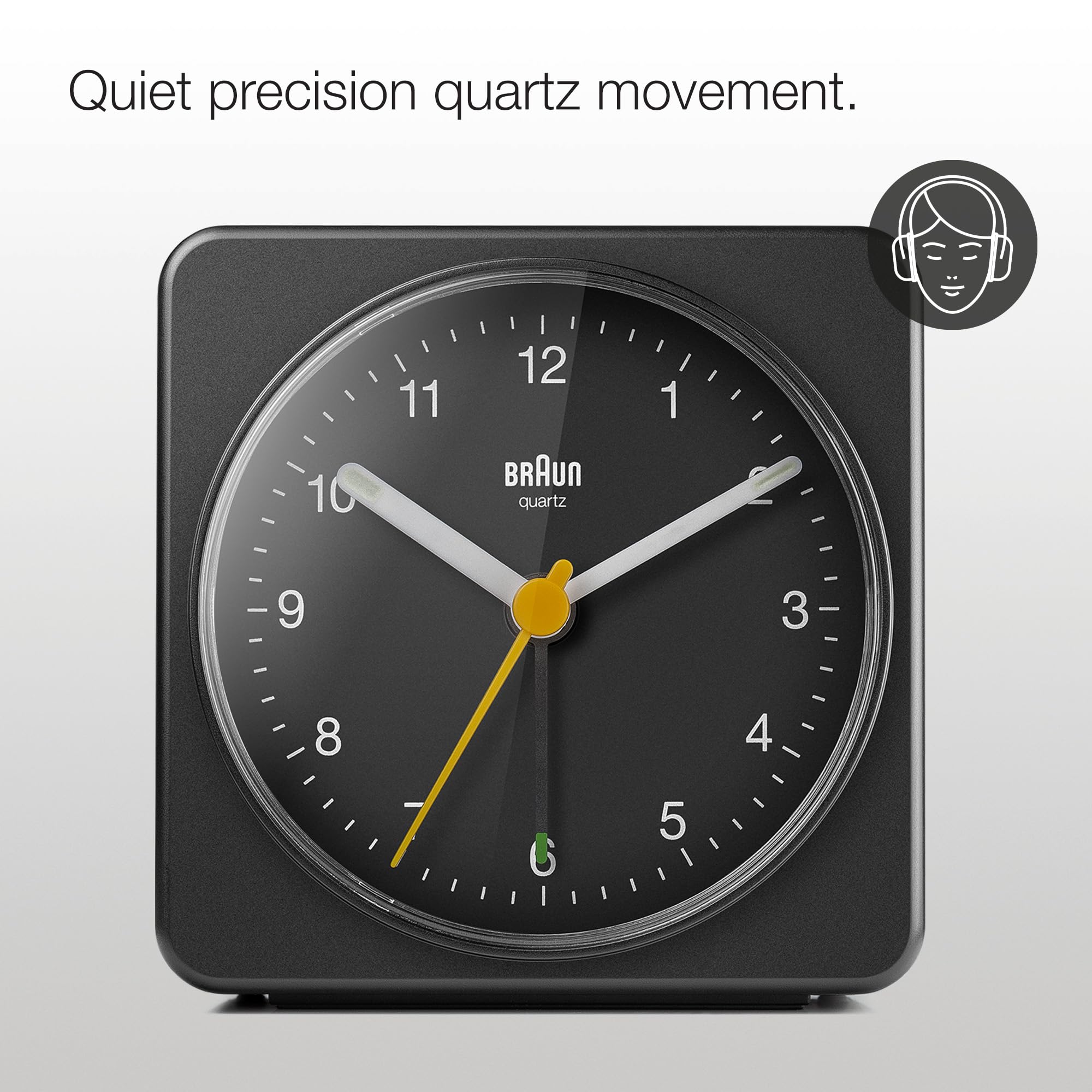 Braun Classic Analogue Alarm Clock With Snooze And Light, Quiet Quartz Sweeping Movement, Crescendo Beep Alarm In Black, Model B