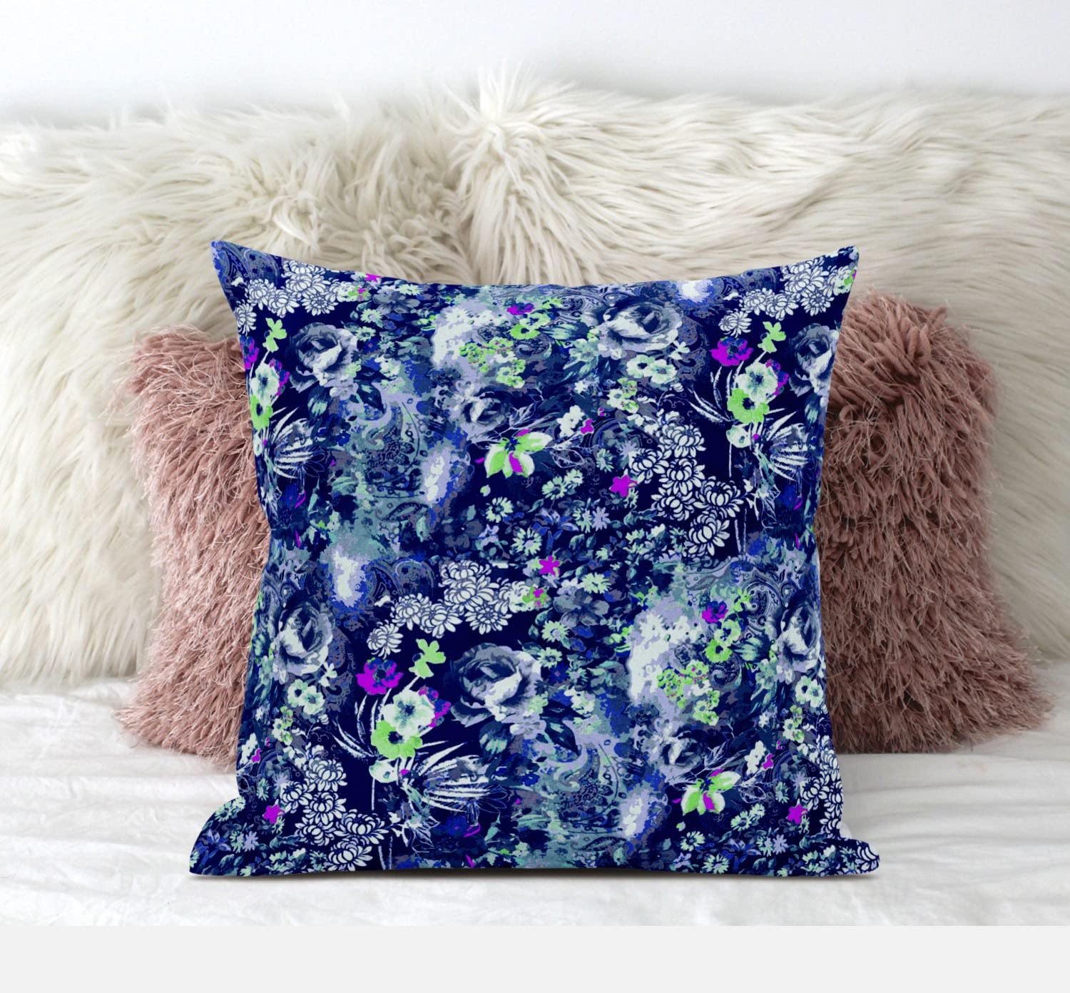 HomeRoots 18' Purple Blue Springtime Zippered Suede Throw Pillow
