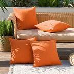 Miulee Pack Of 4 Decorative Outdoor Throw Pillow Covers Linen Waterproof Pillow Covers Farmhouse Cushion Cases For Patio Garden Tent Balcony Couch Sofa 16X16 Inch Bright Orange