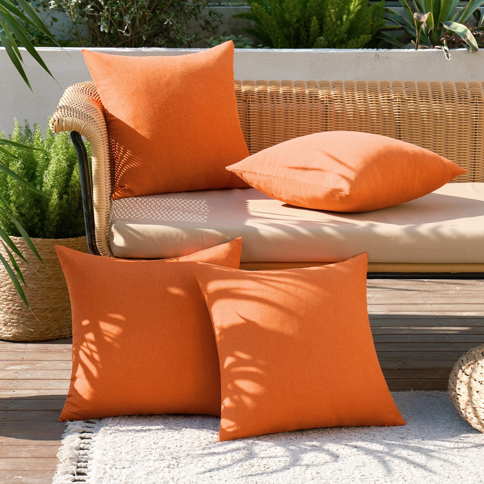 Miulee Pack Of 4 Decorative Outdoor Throw Pillow Covers Linen Waterproof Pillow Covers Farmhouse Cushion Cases For Patio Garden Tent Balcony Couch Sofa 18X18 Inch Bright Orange