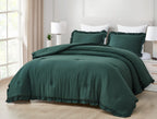 Chezmoi Collection Nora Emerald Green Comforter Set Full Size 3-Piece Fluffy Soft Lightweight Bedding Ruffled Edge Trim Stone-Wa