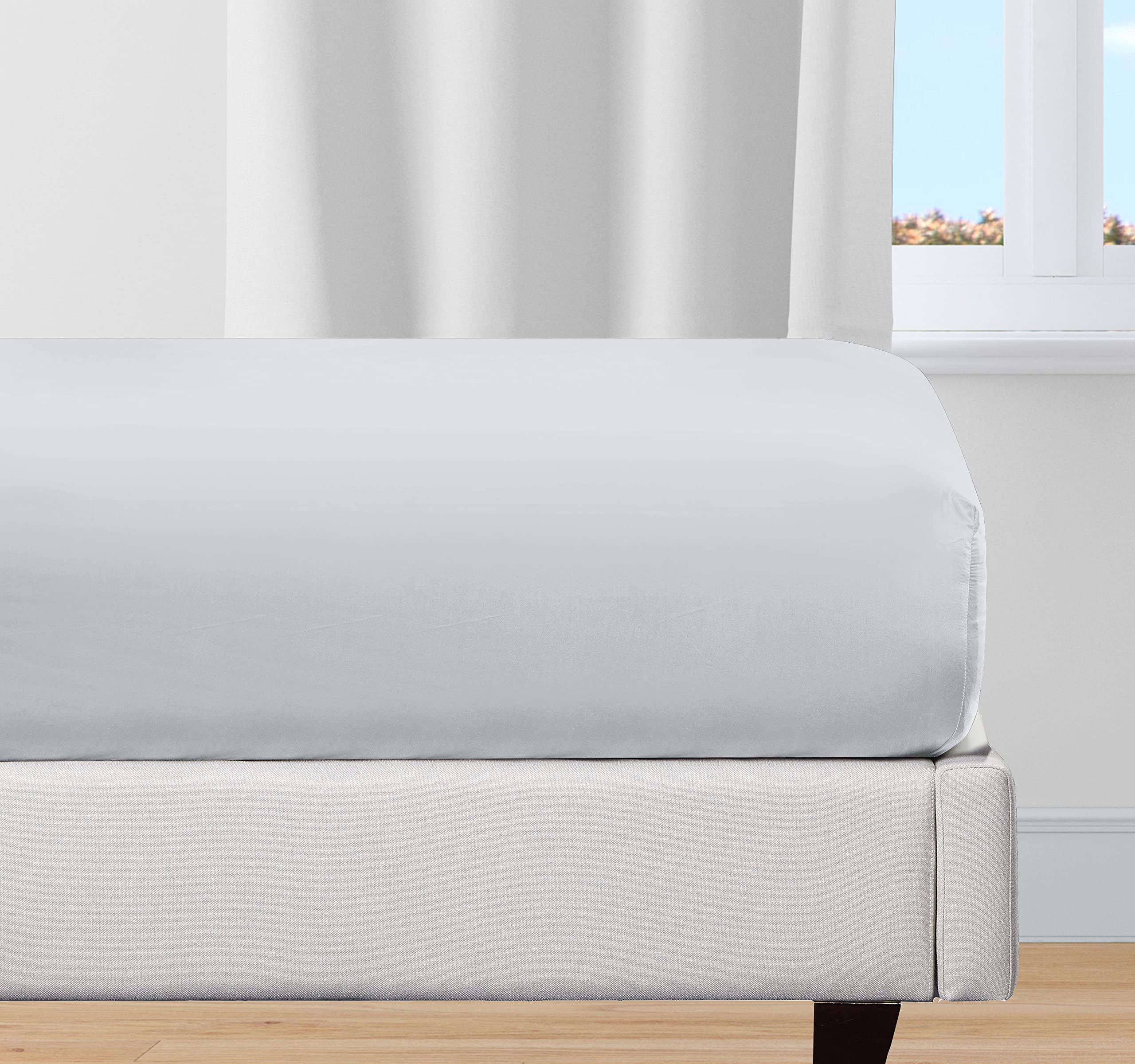 100% Organic Cotton California King Fitted Sheet, Percale Weave Lightweight, Snug-Fit, Crisp, Fitted Sheet California King Deep