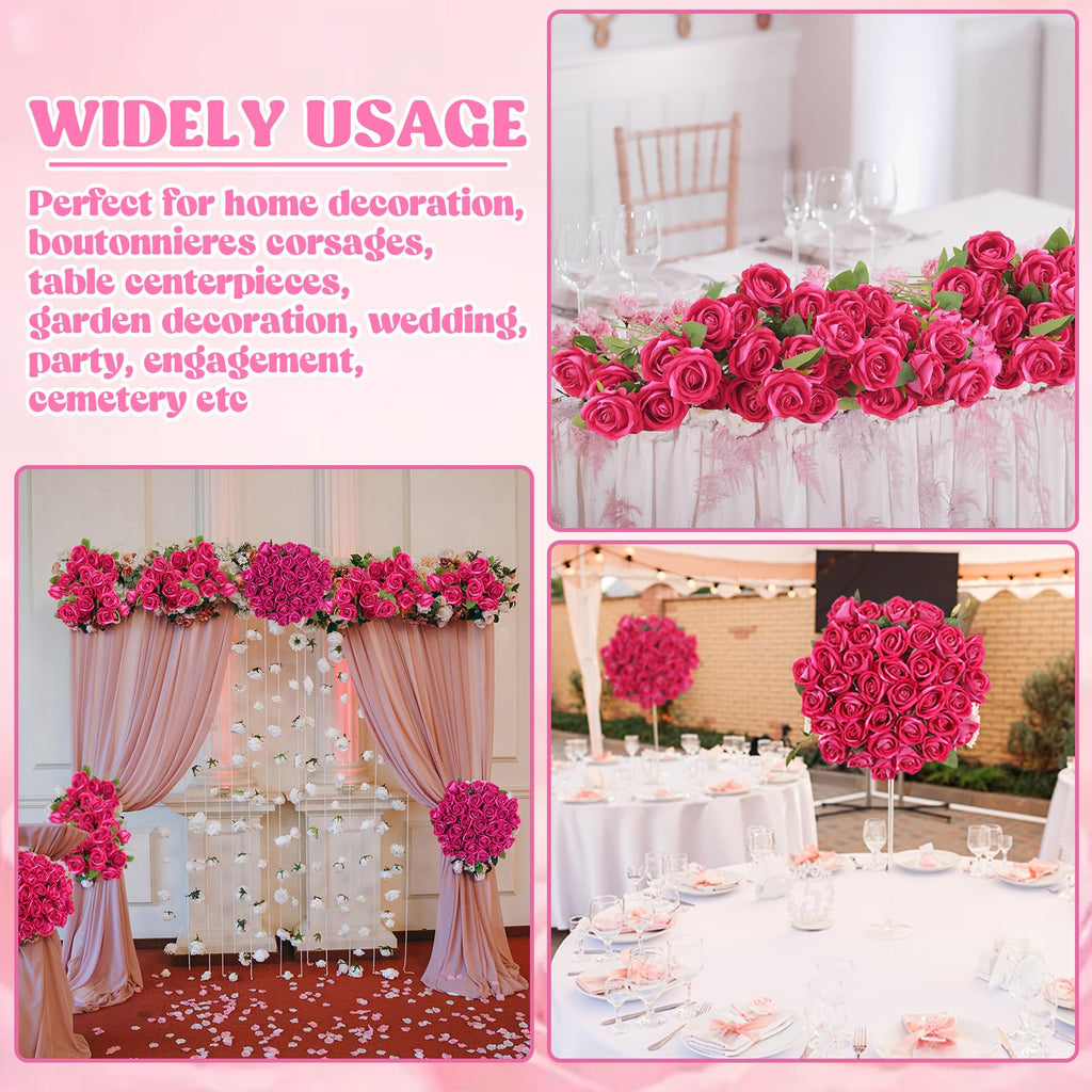 Hoemwarm 36 Pcs Silk Rose Bouquet Bridal Artificial Flowers,Fake Rose Long Stem Realistic Artificial Flowers Bulk For Wedding Bo