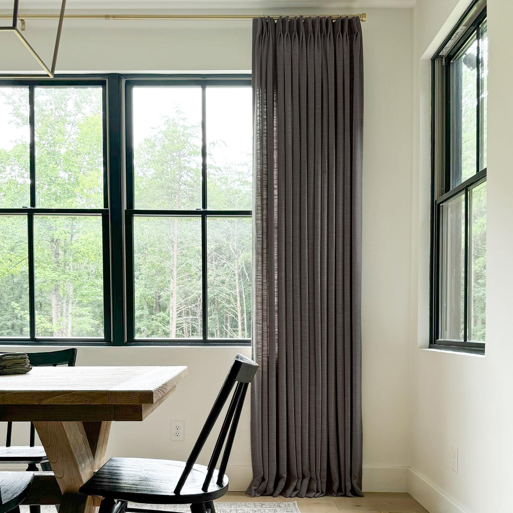 Twopages Chocolate Tart Pinch Pleated Drape 108 Inch Length Linen Light Filtering Room Darkening Curtain For Bedroom, Double Lay