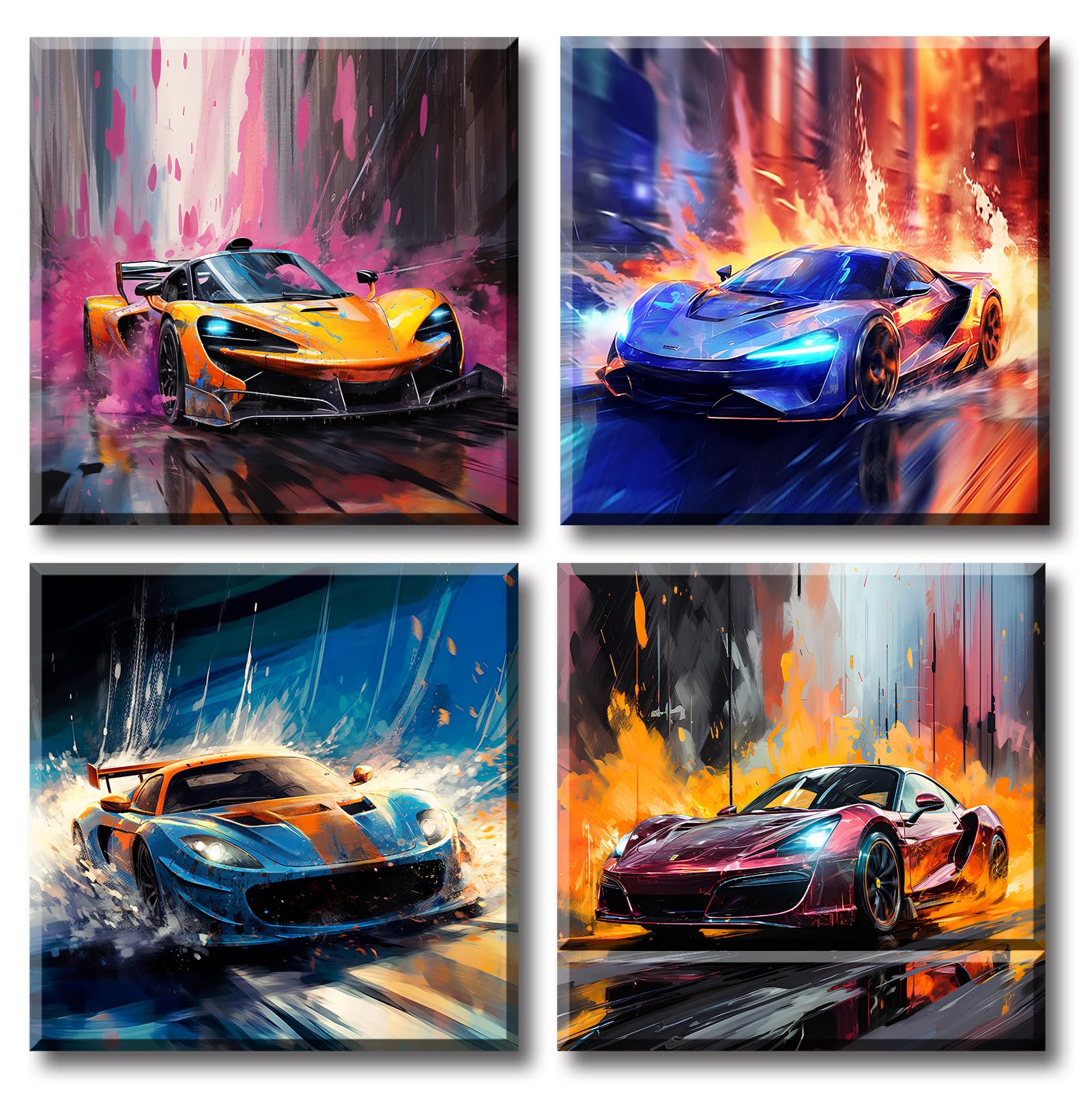 DJSYLIFE Car Posters Men Room Decor Canvas Printed Supercar Car Wall Art Racing Pictures Teen Boys Room Decor Modern Artwork for