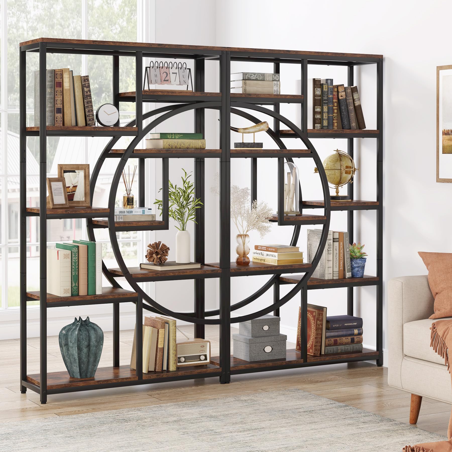Tribesigns Bookshelf Industrial 5 Tier Etagere Bookcase, Freestanding Tall Bookshelves Display Shelf Storage Organizer With 9-Open Storage Shelf For Living Room, Bedroom
