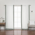 Best Home Fashion Linen Blend Border Curtains - Back tab - White/Spruce - 52 W x 84 L - (Set of 2 Panels)