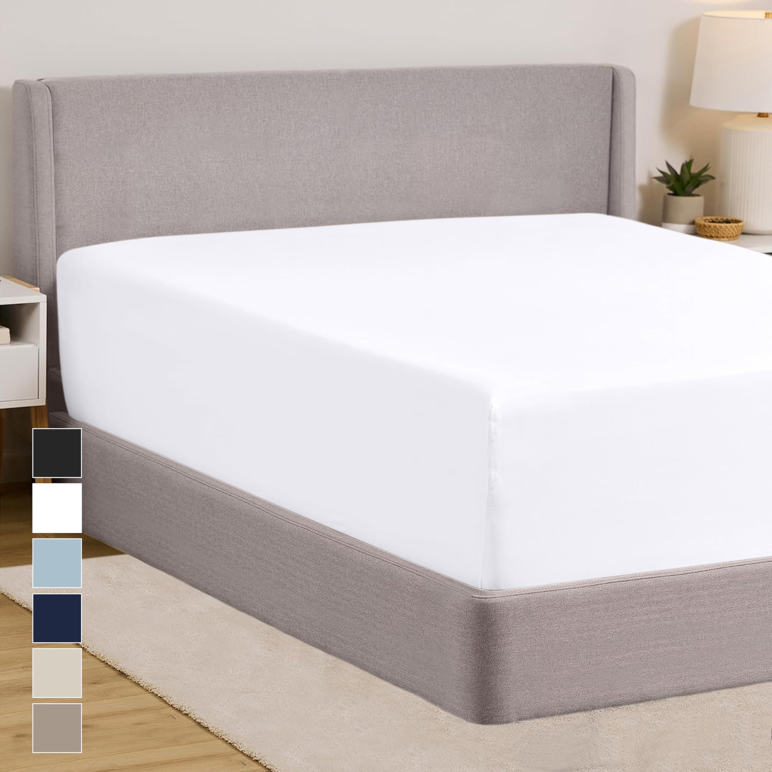 Gorilla Grip Fitted Sheets, Stay In Place Queen Size Bottom Bed Sheet For Deep Pocket Mattress, Soft Breathable Lightweight Microfiber, All Around Elastic, Oeko-Tex, Wrinkle And Shrink Resistant White