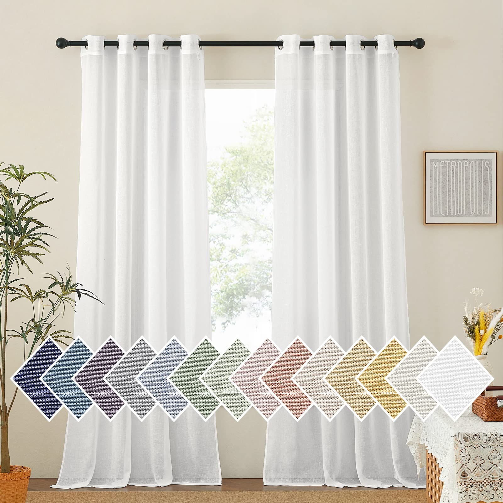 Nicetown White Living Room Curtains Extra Long 135 Inches Long, Grommet Linen Curtains & Drapes Privacy With Light Filtering Win