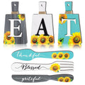 Yerliker 6 Pieces Sunflower Kitchen Decor Eat Signs Fork and Spoon Wall Decor Cutting Board Eat Sign Set Rustic Primitive Countr