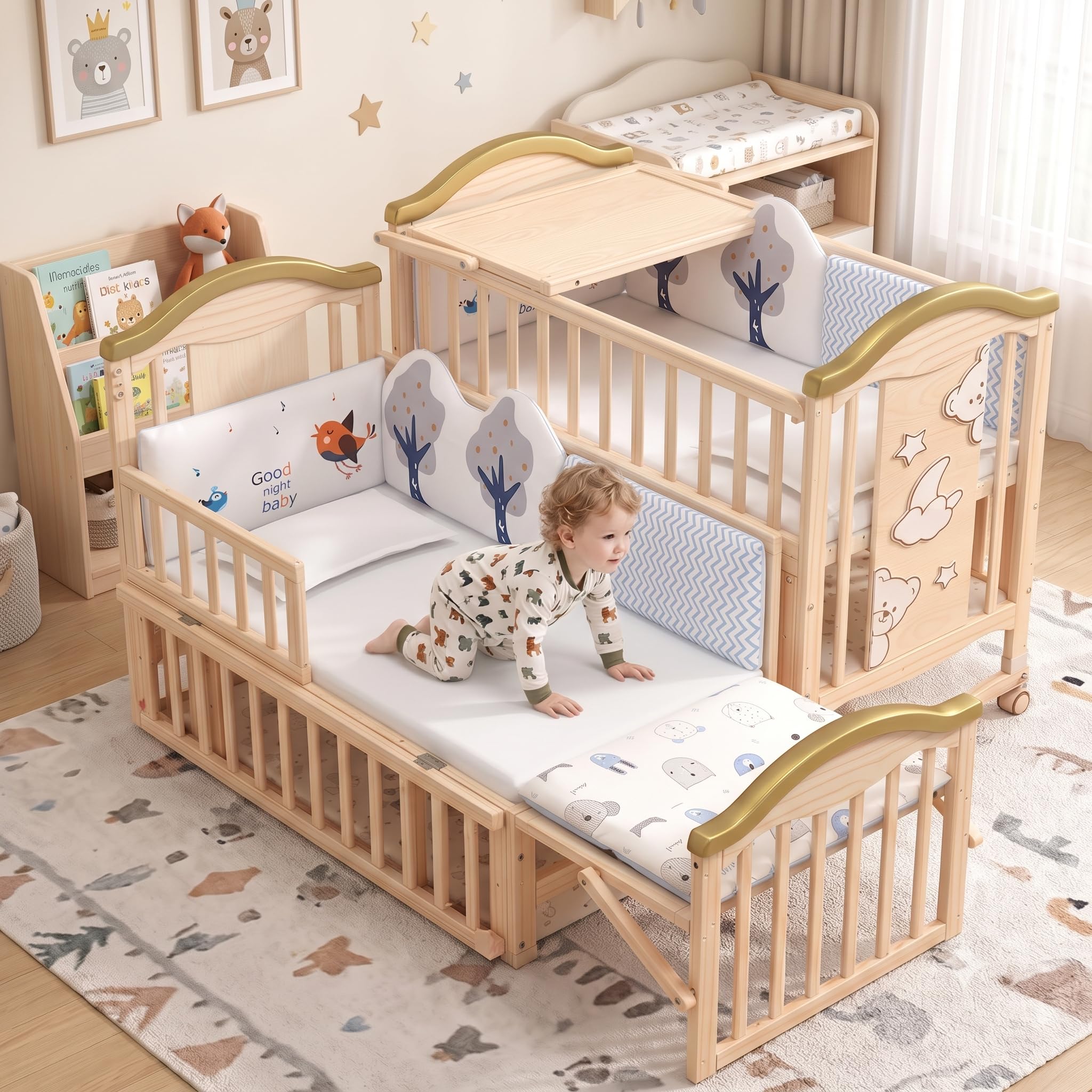 Babyteddy 16 In 1 (Forest Theme) Original Patented Baby Crib, Baby Cot, Toddler Bed,Cradle Rocker,Convertible Desk,KidS Sofa Mod
