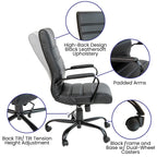 Flash Furniture Whitney High-Back Swivel LeatherSoft Desk Chair with Padded Seat and Armrests, Adjustable Height Padded Office Chair, Black