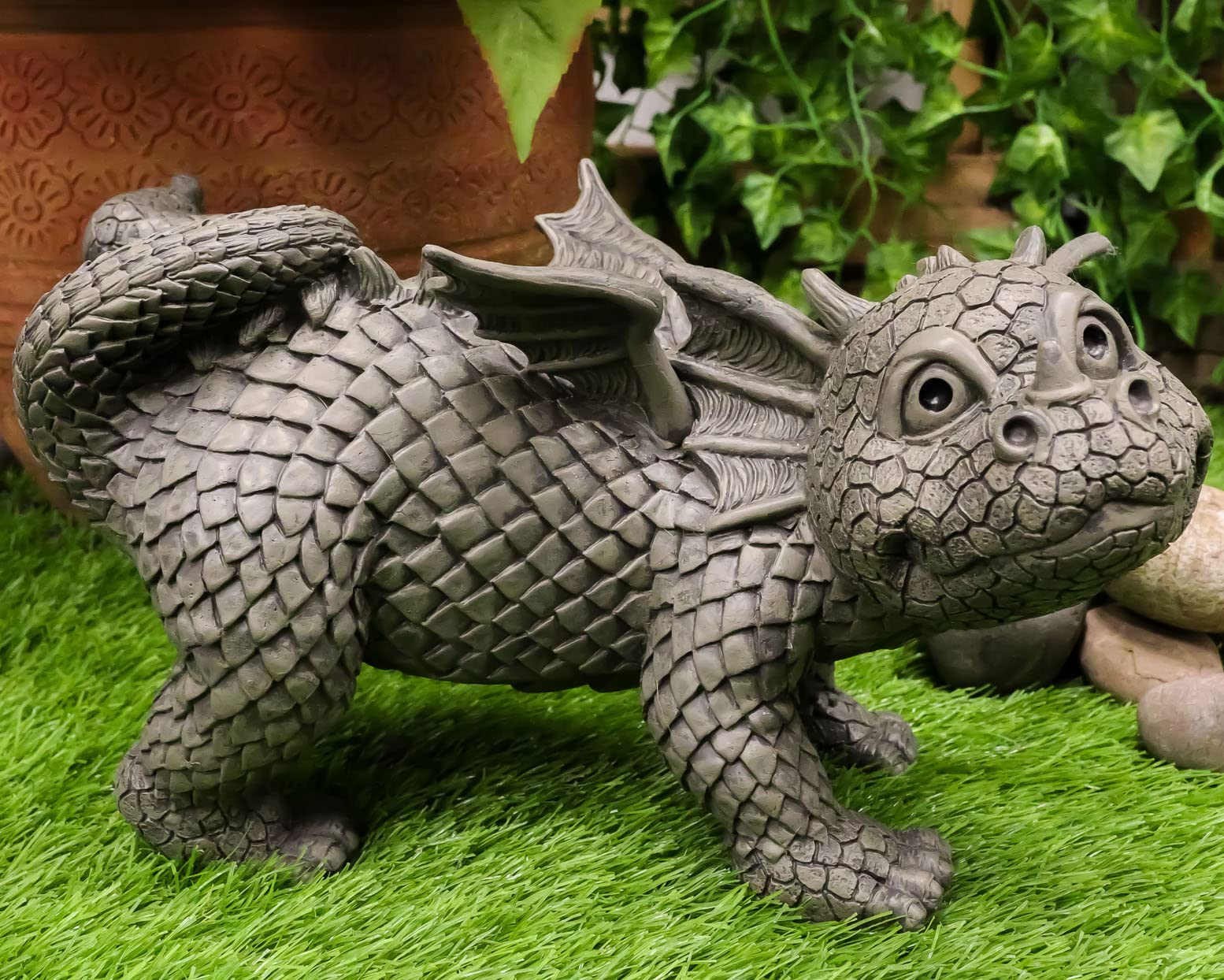 Ebros Gift Whimsical Dog Style Peeing Garden Dragon Statue 12' Long Cute Naughty Baby Dragon Cocking Leg Faux Stone Resin Finis
