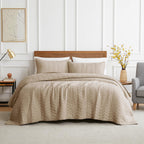 Palassio Dark Beige 100% Cotton Quilt Queen Size Bedding Sets With Pillow Shams, Lightweight Soft Bedspread Coverlet, Quilted Co