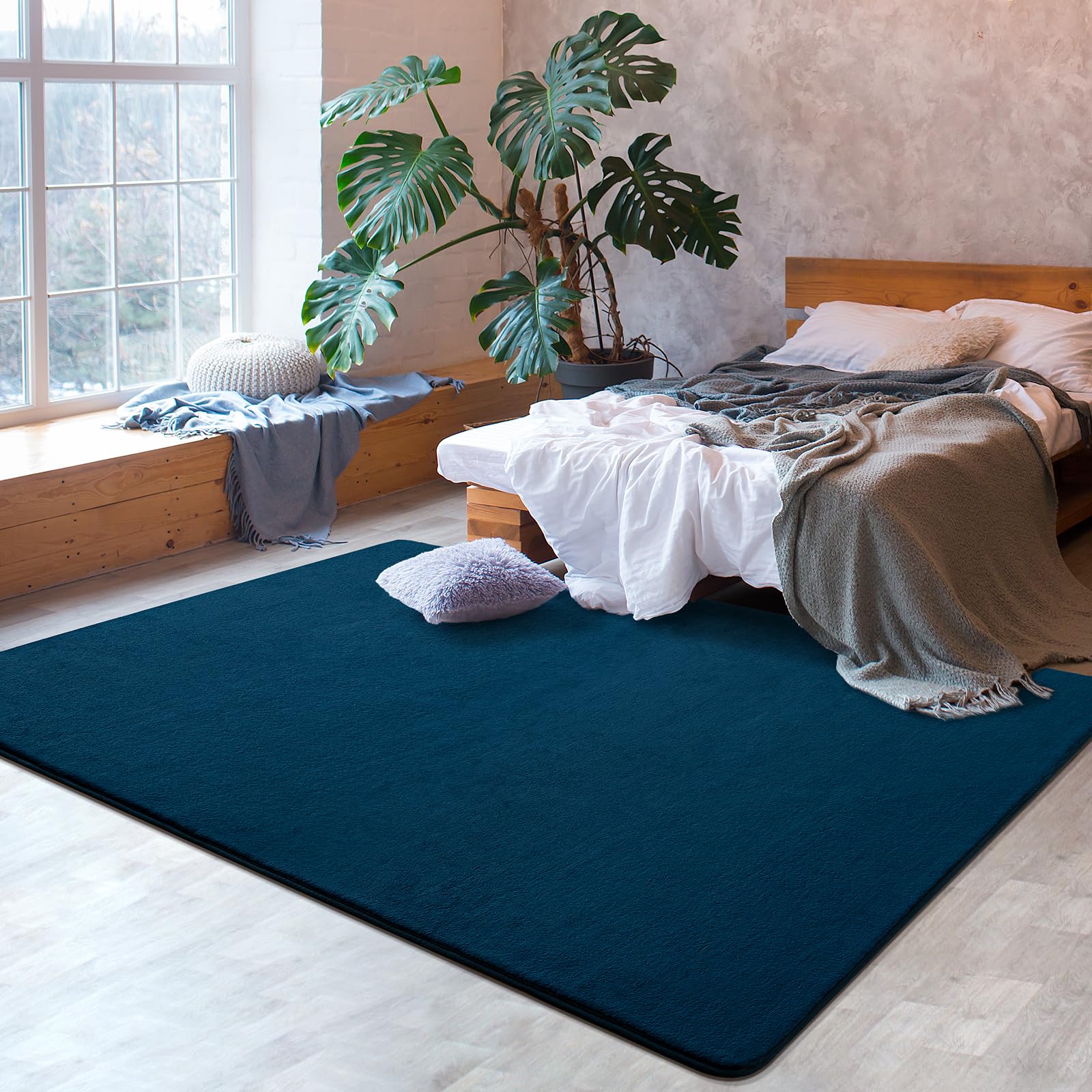 Softlife Navy Blue Rugs For Living Room, 5X7 Washable Area Rug For Bedroom, Soft Fluffy Fuzzy Carpet Bedside Rug Indoor Non-Slip