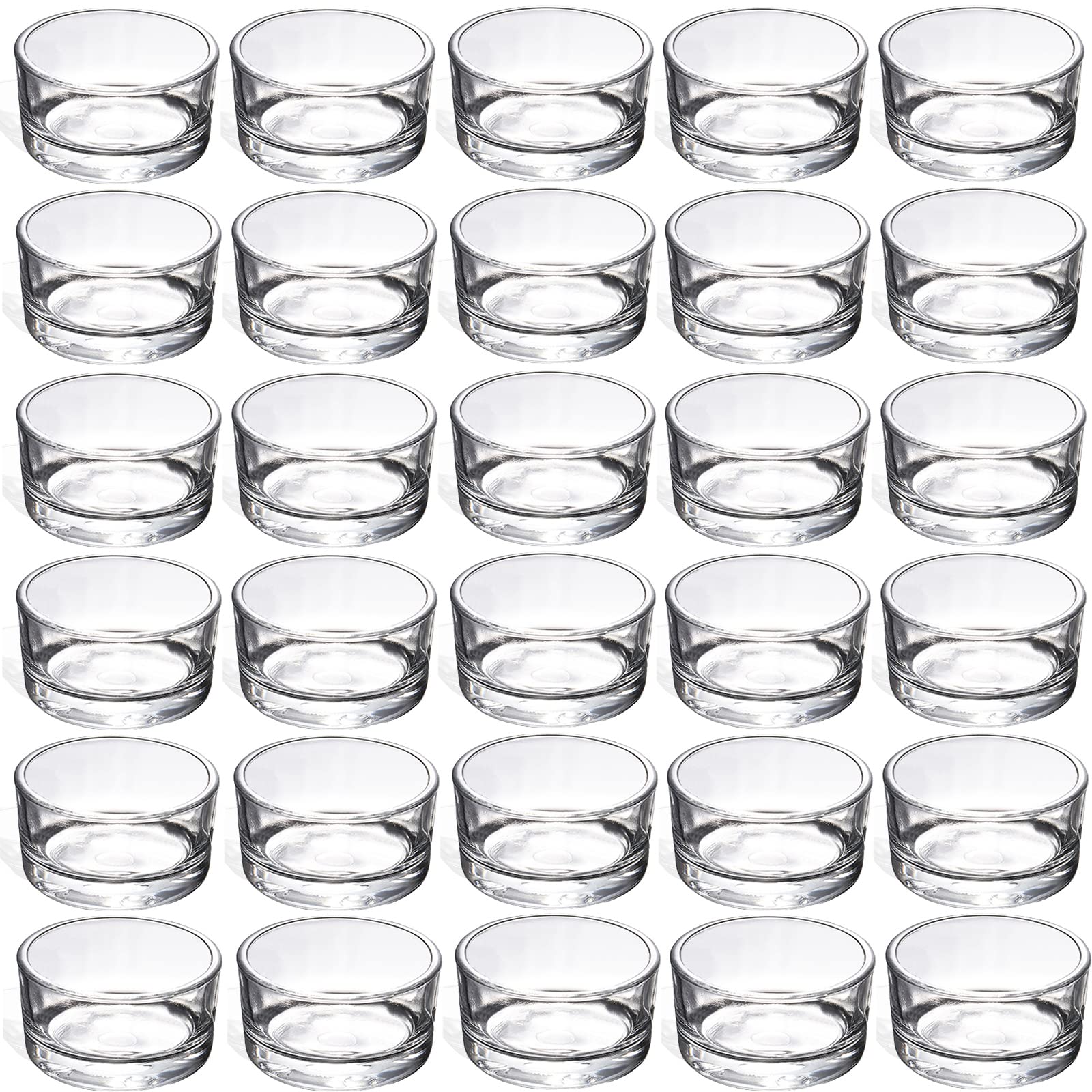 GOLDEAL 30 PCS Small Clear Glass Tealight Candle Holders,Tealight Holders Bulk Use for Weddings Parties Dinner,for 1.5 Tealight.