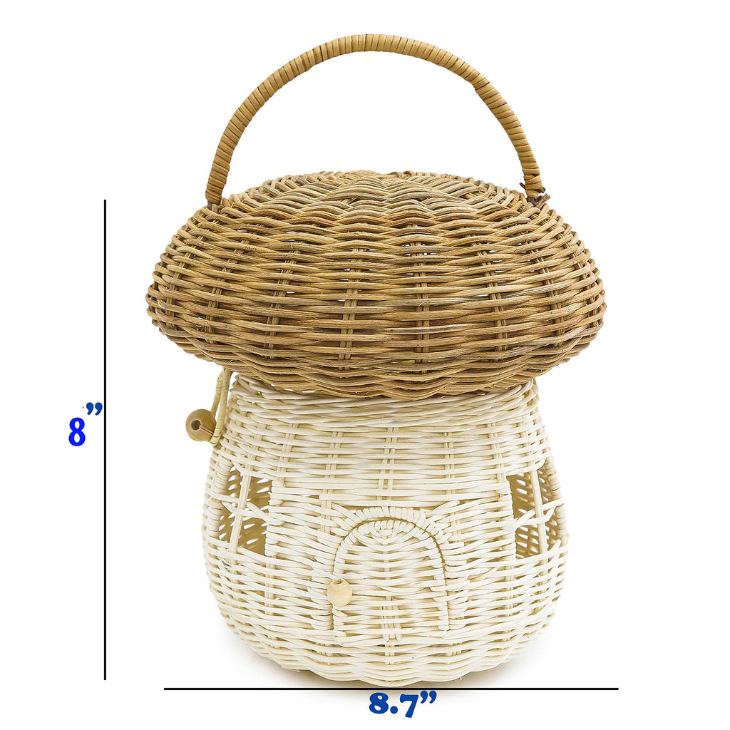 Kolwoven Mushroom Rattan Storage Basket With Lid - Mouse In A Box House- Small Doll House- Decorative Hand Woven Shelf Organizer
