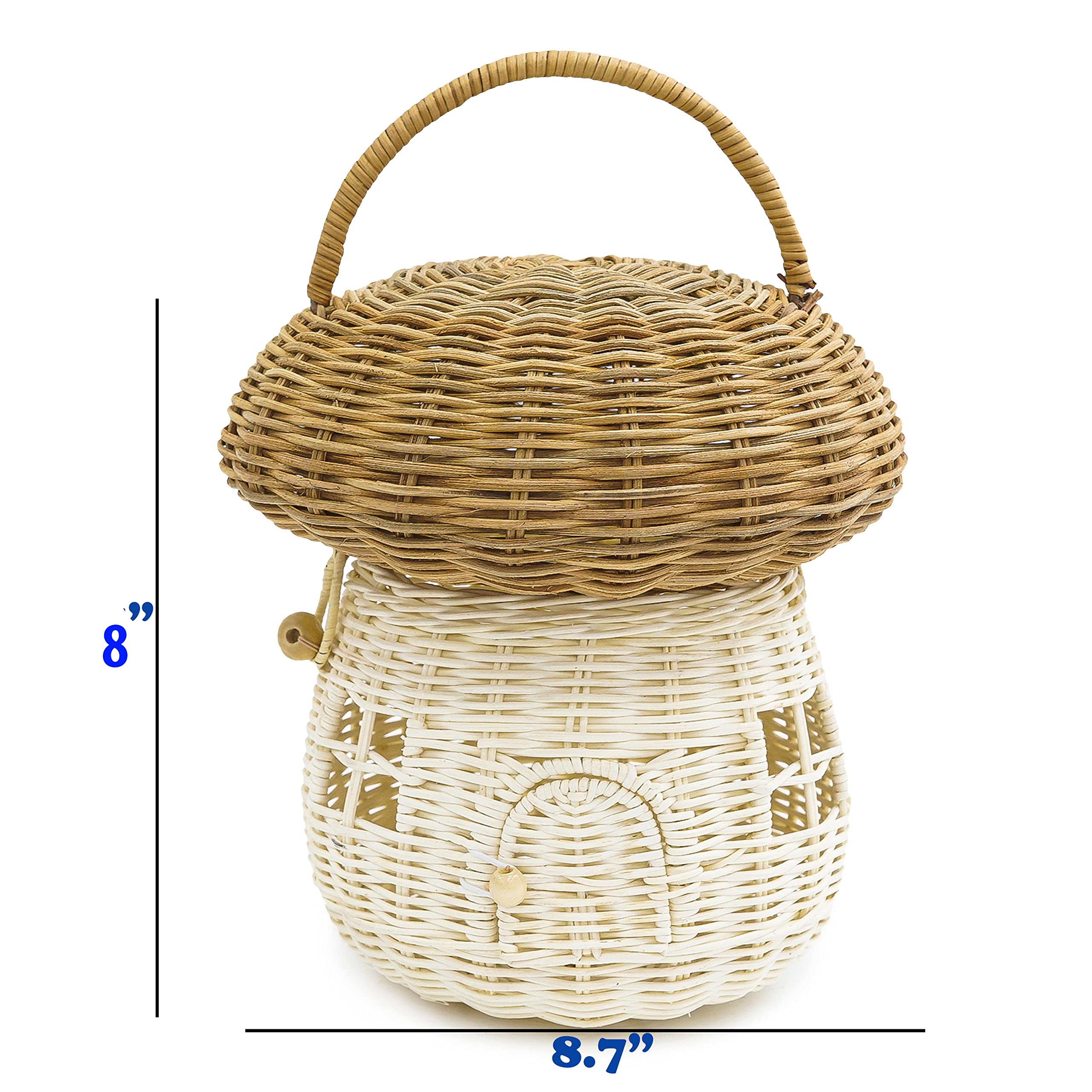Kolwoven Mushroom Rattan Storage Basket With Lid - Mouse In A Box House- Small Doll House- Decorative Hand Woven Shelf Organizer