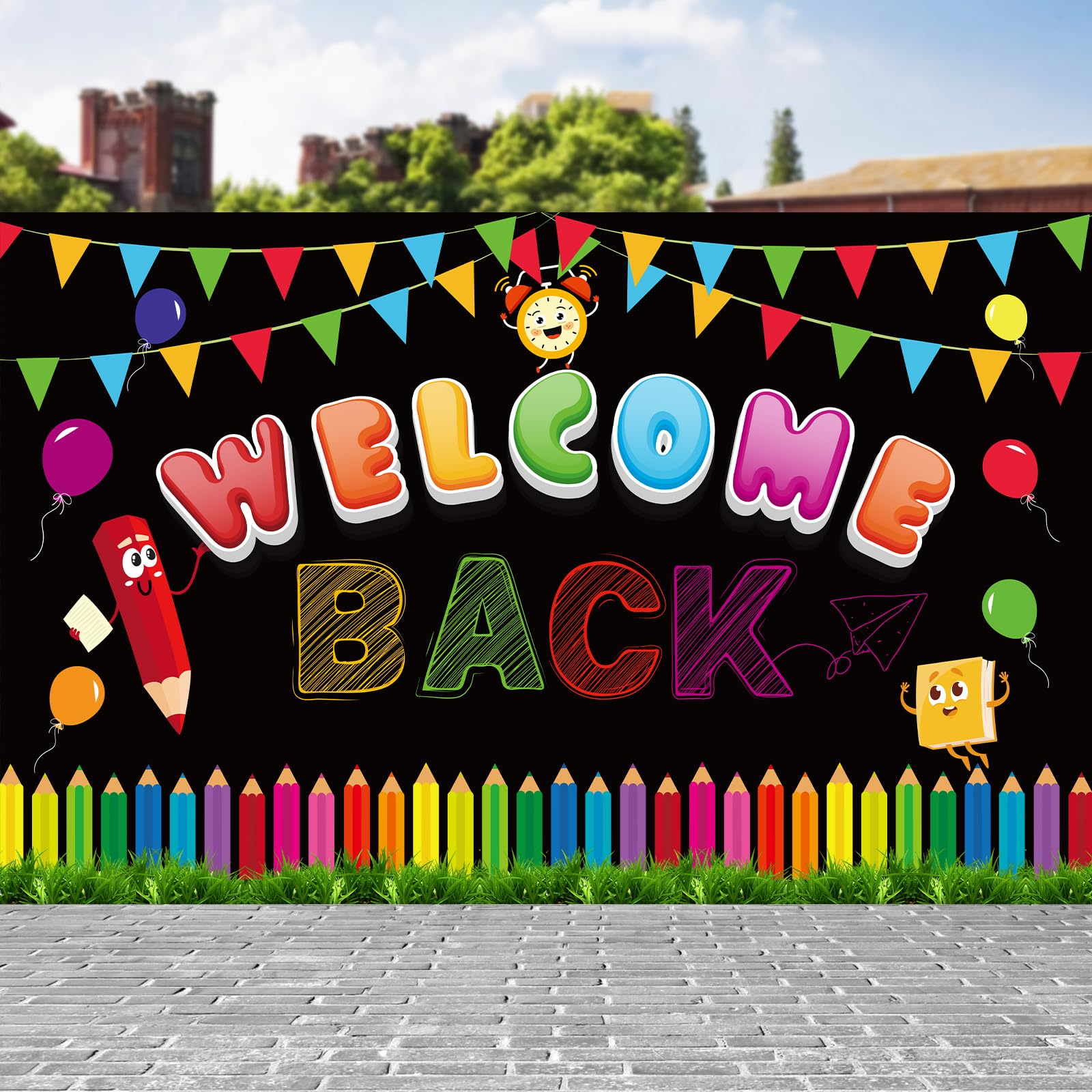 Welcome Back Banner, 5.9X3.6Ft Welcome Back Backdrop Sign With Rope First Day Of School Banner Welcome Back Decorations Photo Pr
