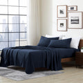 Cathay Home Essentials Ultra Soft Hypoallergenic Wrinkle Resistant Double Brushed Microfiber Bedding Sheet Set, Navy, Twin Xl