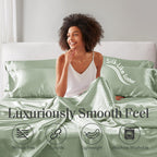 Madison Park Essentials Satin Sheets Twin Size, Luxurious Silky Satin Bed Sheets, Elastic 14' Pocket Fits Up To 16' Mattress, Wrinkle-Free, Soft Satin Bed Sheet Set, Sage 4 Piece