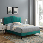 Modway MOD-6747-TEA Juniper Channel Tufted Performance Velvet Full Platform Bed, Teal