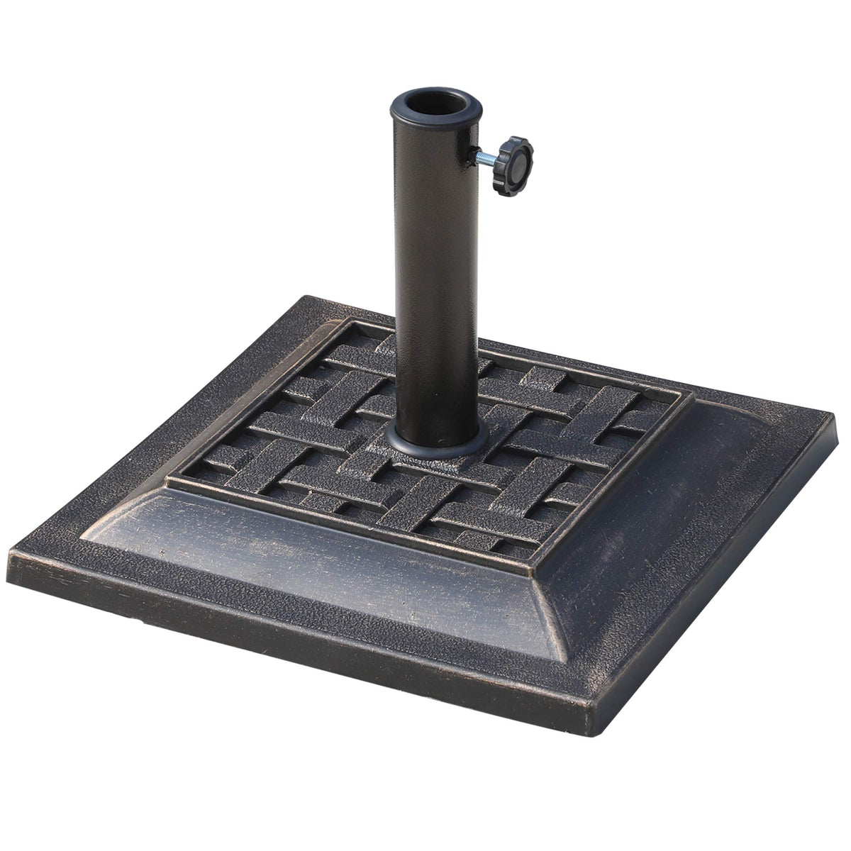 Outsunny 20 Lbs Patio Market Umbrella Base Stand Resin Parasol Holder Square With Beautiful Decorative Pattern & Easy Setup, For